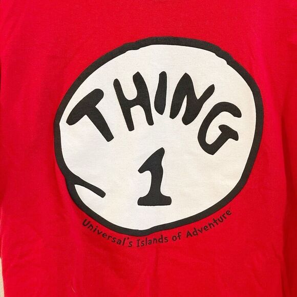 Universal studios Dr Suess Thing 1 Tshirt Sz Lg Red Islands Of adventure Cat Hat - Picture 2 of 7
